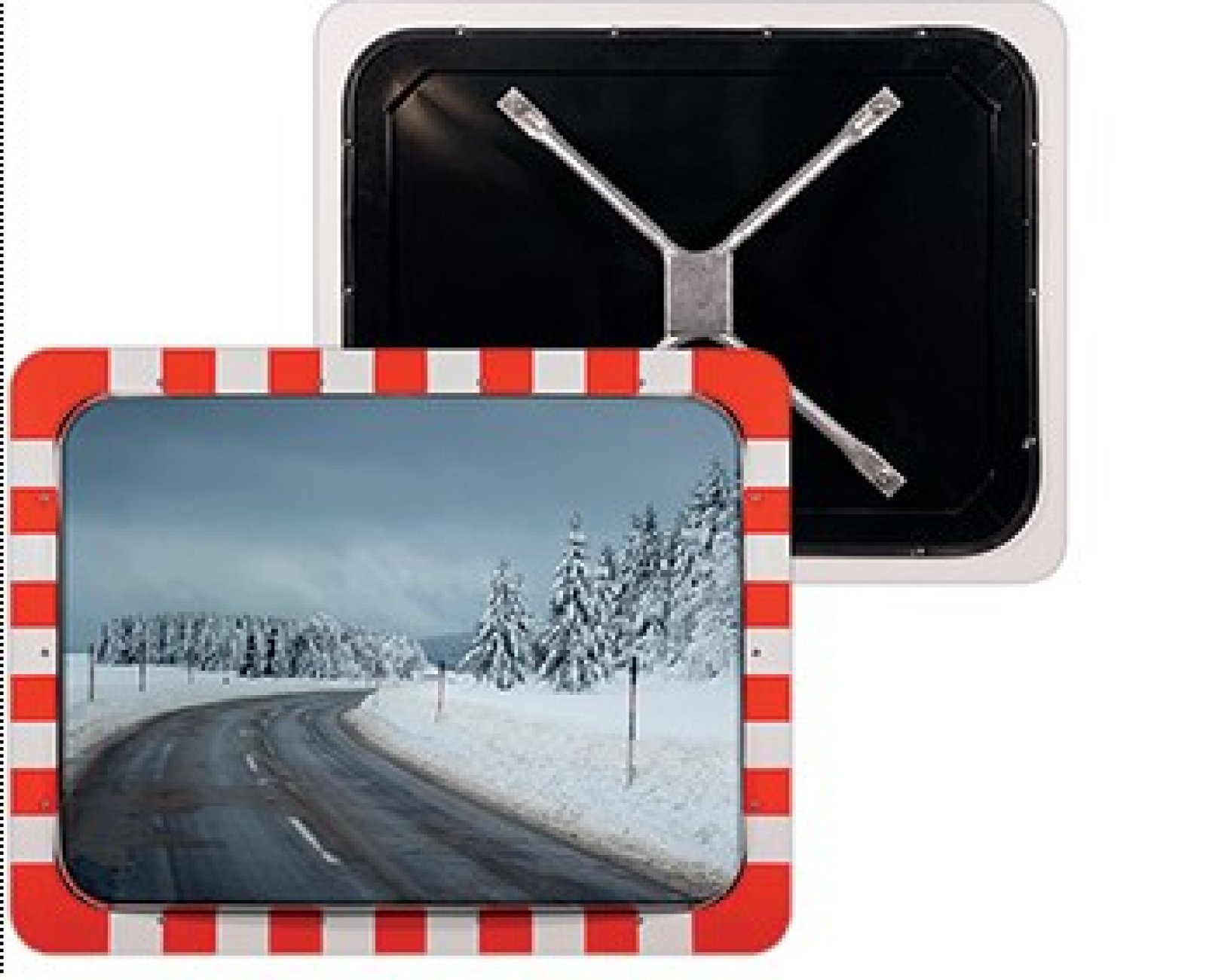 Verkeersspiegel RVS anti-vries en anti-damp met rood/wit kader 450 x 600 mm incl. bevestiging voor paal 76 mm