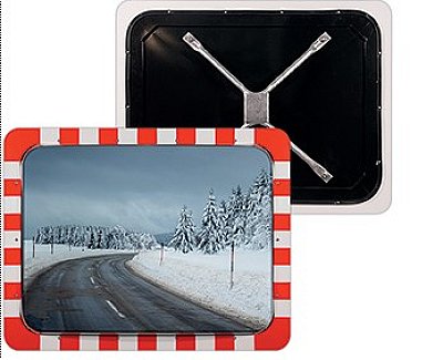 Verkeersspiegel RVS anti-vries en anti-damp met rood/wit kader 450 x 600 mm incl. bevestiging voor paal 76 mm