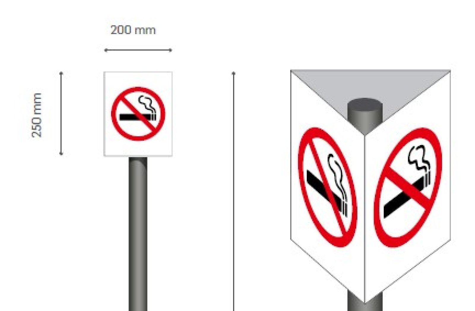 Hydrantenbord in driehoeksvorm 3 zijden 'pictogram door te geven bij bestelling' 200 x 250 mm + beugel T250 Ø 51mm