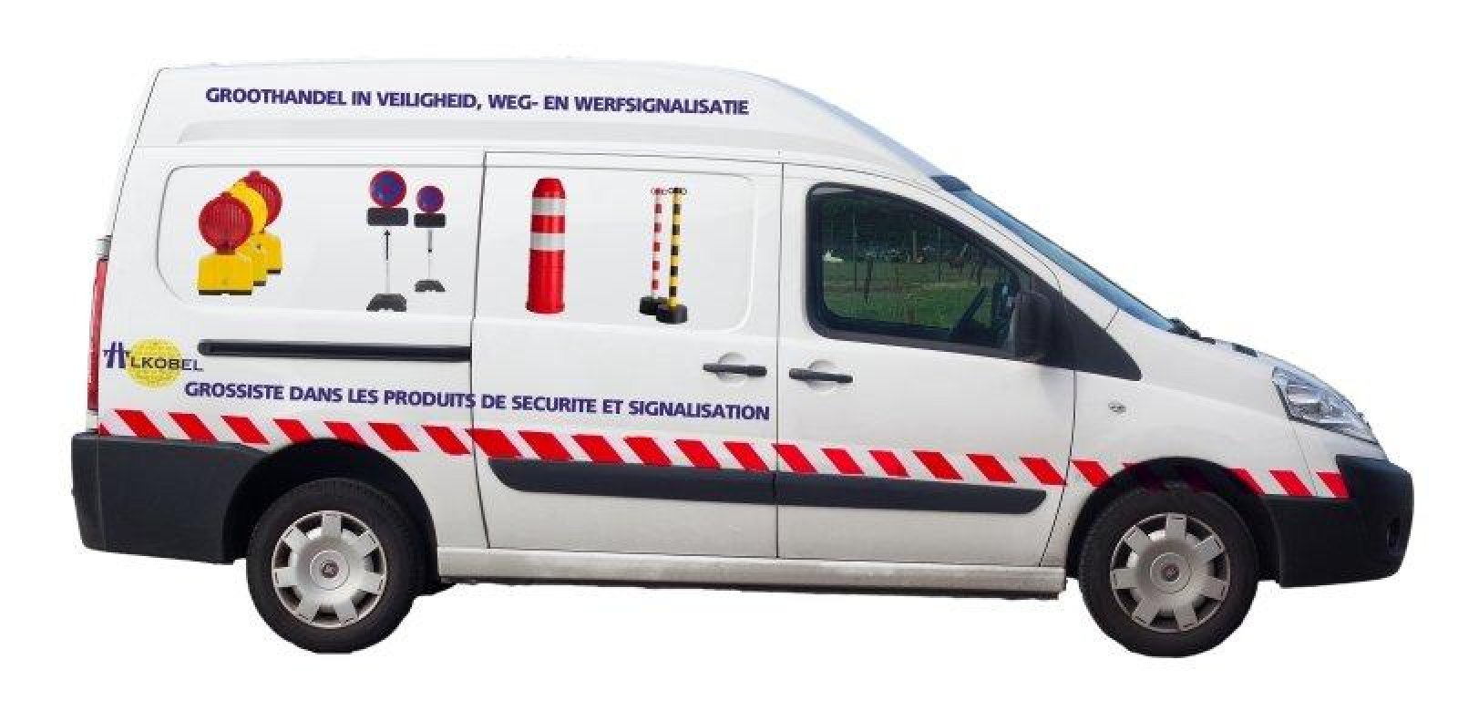 Reflecterende zelfklevende markeringsfolie rood/wit 2x 50mm x 25 m - links+rechts