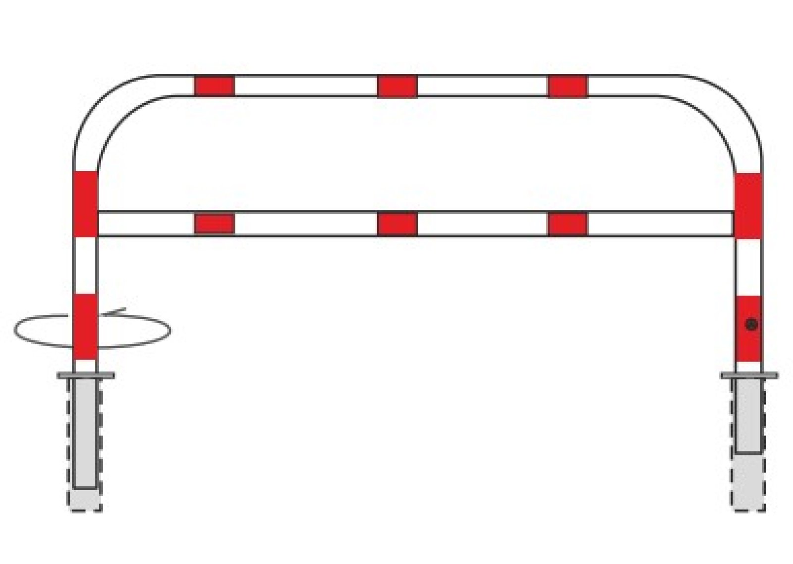Wegversperring draaibaar en uitneembaar wit/rood om in te betonneren met driekantslot - Ø60 mm - H 1400 mm (1000 mm bovengronds) - Dwarsbalk 60 x 40 mm