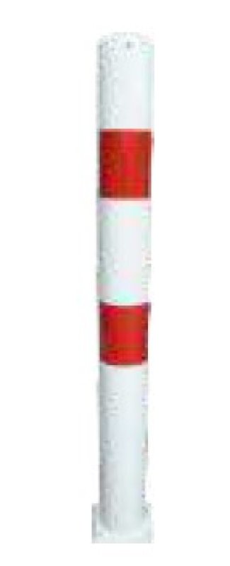 Paal met voetplaat - wit/rood - Ø89 x H 900mm - 2 kettingogen