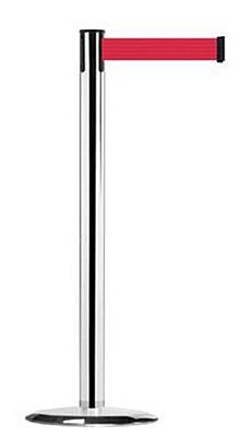 Paal chroom met uittrekbaar lint (3,65 m) H: 970 mm