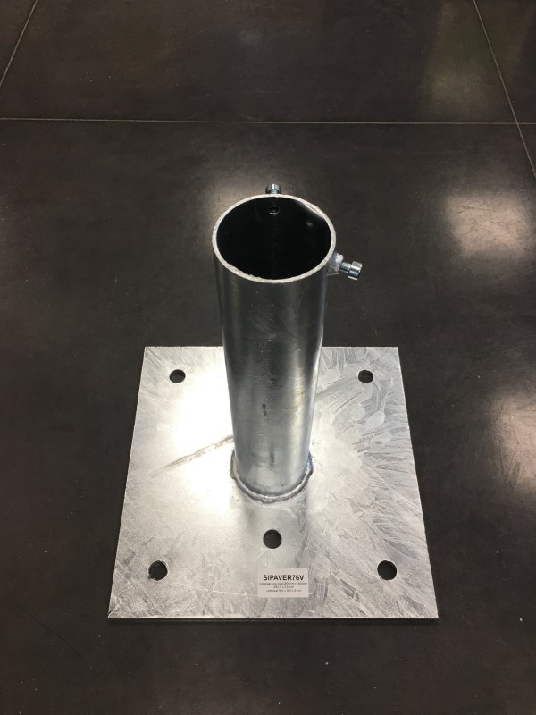 Voetplaat voor paal Ø76mm H: 400mm - Ø82,5 x 2,6 mm - voetplaat 360 x 360 x 8 mm