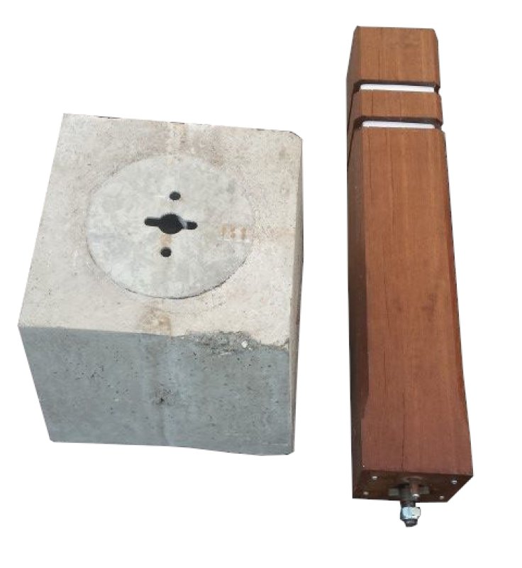 Wegneembare diamantkoppaal tropisch hardhout - 145 x 145 x 800 mm met beton sokkel - ongebeitst