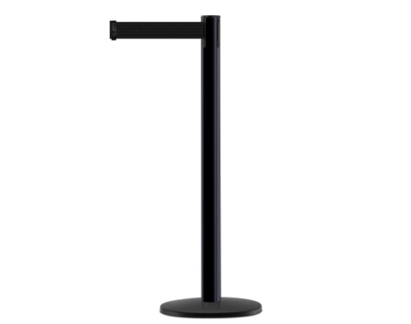 Paal in zwart satijn finish met uittrekbaar lint (3.60 m)  H: 970 mm