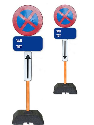 Set parkeerverbod E3 T250 (inclusief 2 sokkels 9kg) oranje paal + datumbord