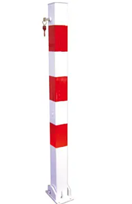 Paal wit/rood 70 x 70 mm neerklapbaar (cilinderslot) met voetplaat L 1000 mm