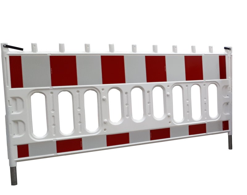 Werfbarrier kunststof HDPE L 2060 x H 1060 mm WIT +/- 9,5 kg met metalen voetjes en reflectie KL 1 (ex sokkels)