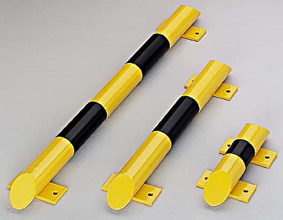 Anti-crash balk Ø76 mm geel/zwart - B 800 x H 86 mm - met voetplaat