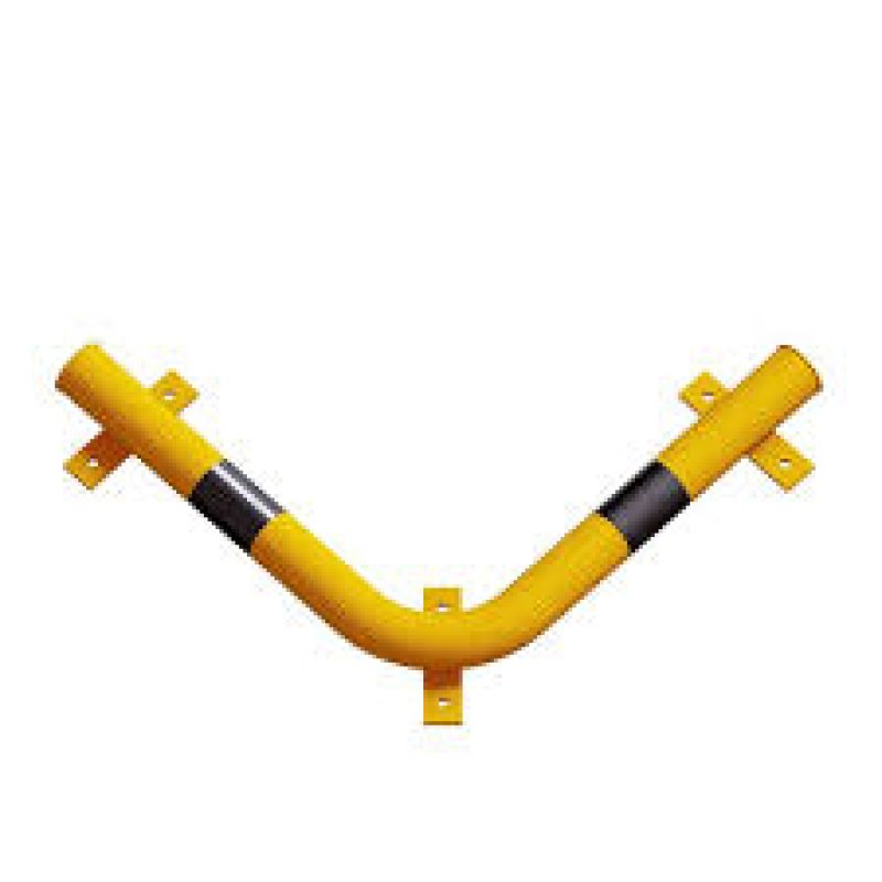 Hoek anti-crash balk Ø76 mm geel/zwart - B 700 x 700 x H 86 mm - met voetplaat