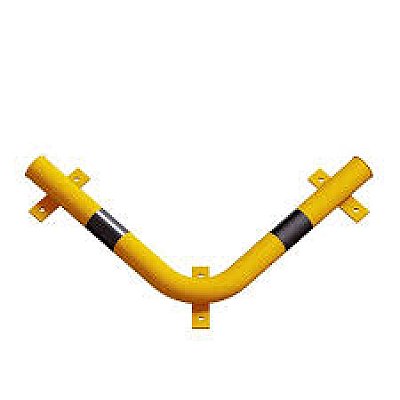 Hoek anti-crash balk Ø76 mm geel/zwart - B 700 x 700 x H 86 mm - met voetplaat