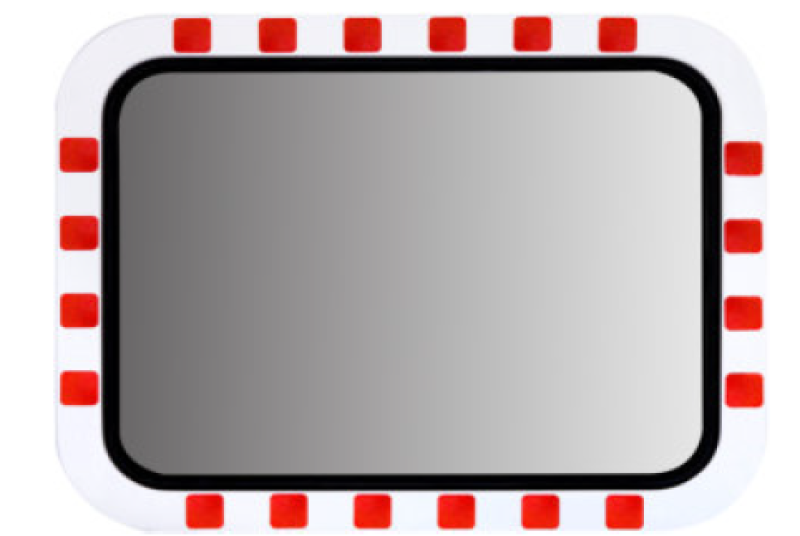 Verkeersspiegel RVS met rood/wit kader 800 x 1000 mm incl. bevestiging voor paal 76 mm