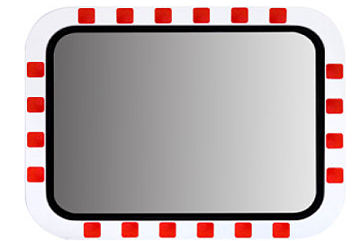 Verkeersspiegel RVS met rood/wit kader 800 x 1000 mm incl. bevestiging voor paal 76 mm