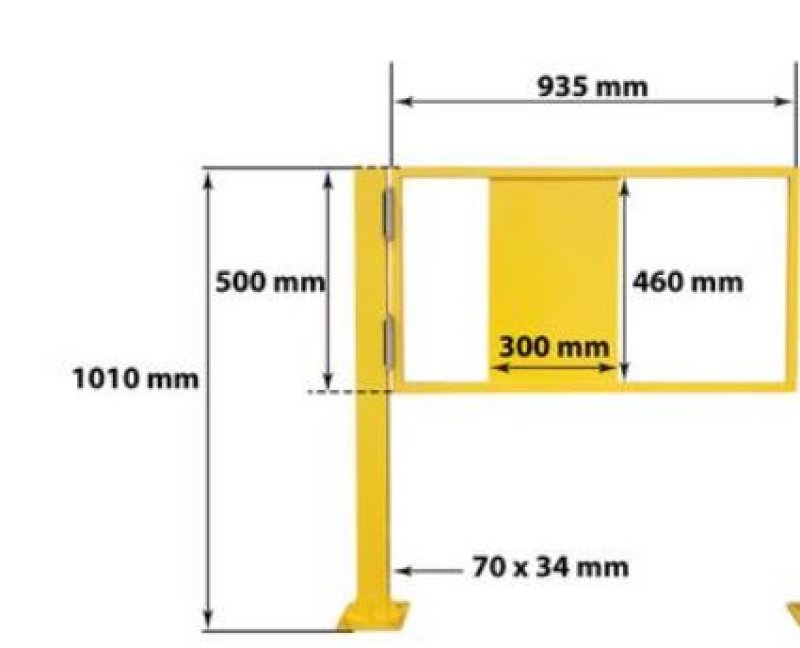 Veiligheidshek voor voetgangers 70x34 mm - H 1010mm - B 935 mm geel - voetplaat
