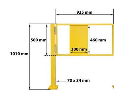 Veiligheidshek voor voetgangers 70x34 mm - H 1010mm - B 935 mm geel - voetplaat