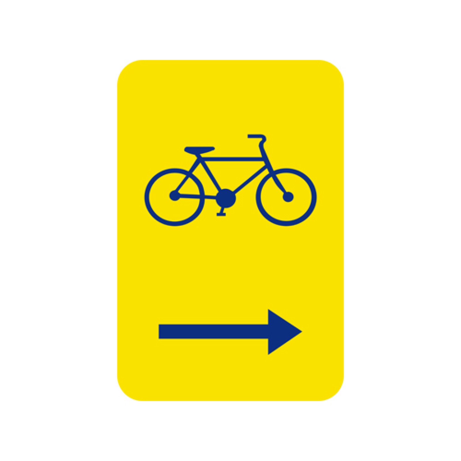 Bord T2000 gele achtergrond + blauwe picto fiets + pijl rechts