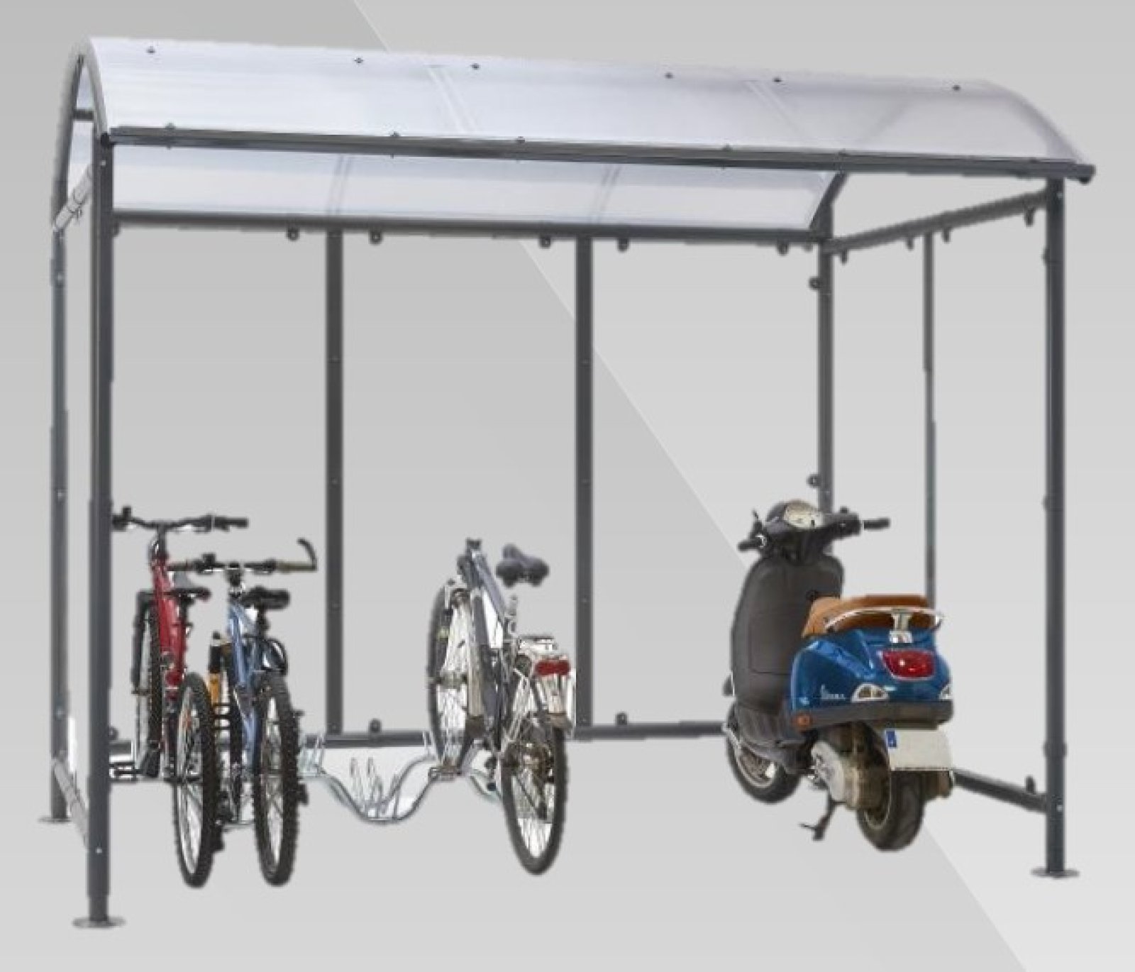 Overdekt fietsenhok voor 6 fietsen + 2 scooters - 3210 x 2210 x 2690 mm (fietsenrek excl)