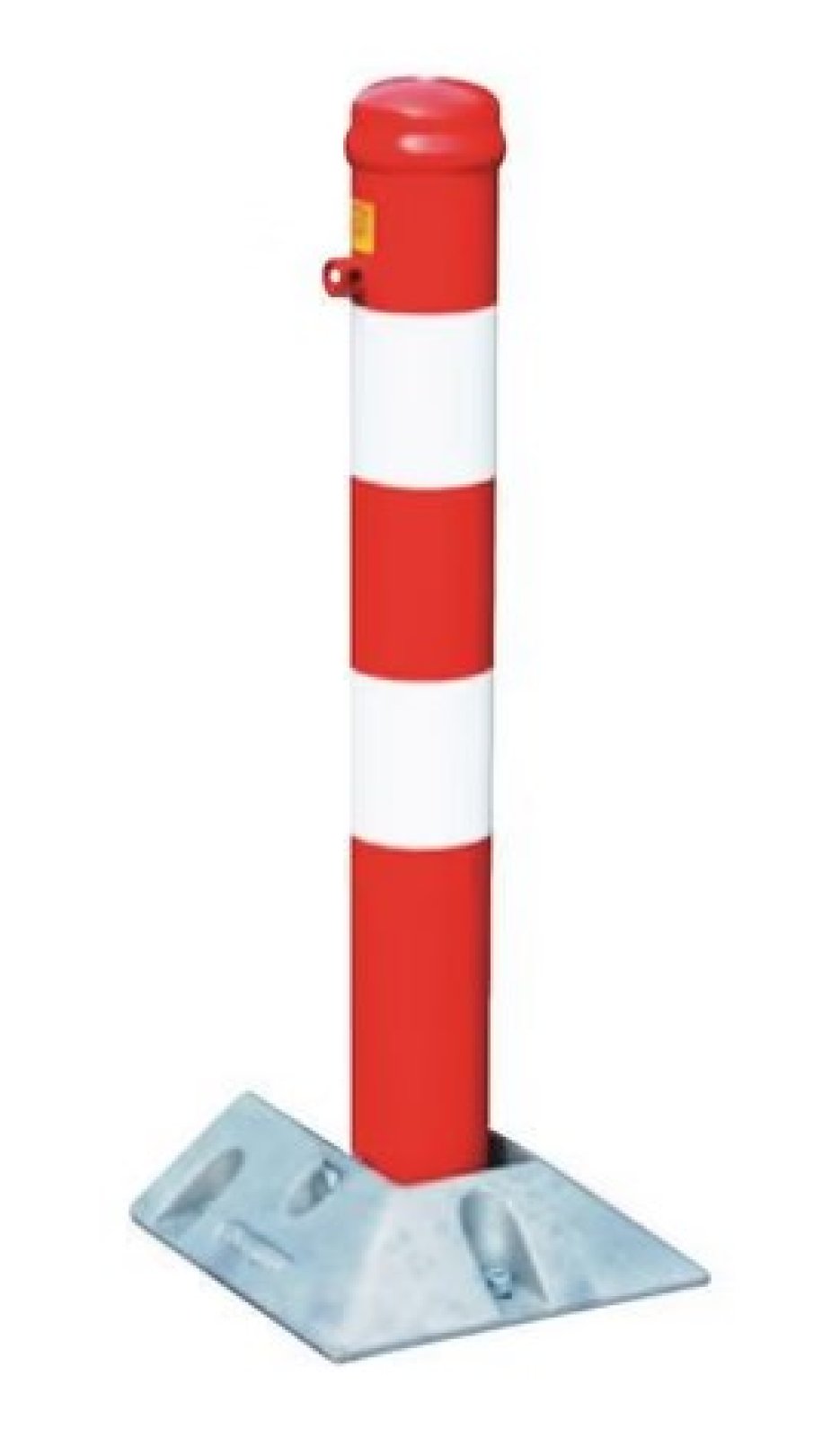 Paal rood voorzien van 2 reflecterende witte banden Ø 90 mm neerklapbaar L 750 mm met voetplaat