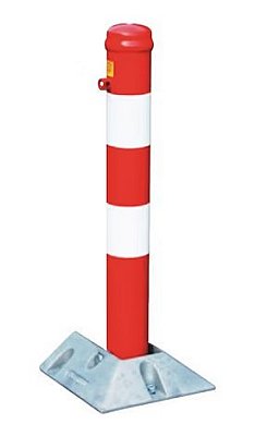Paal rood voorzien van 2 reflecterende witte banden Ø 90 mm neerklapbaar L 750 mm met voetplaat