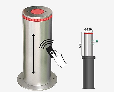 Set van 2 automatische bollards Ø220 x 600 x 8mm