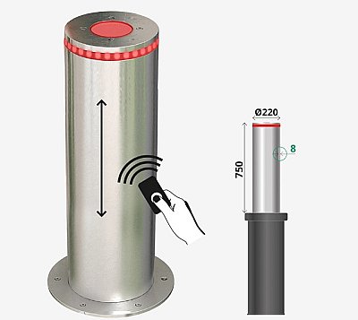 Set van 2 automatische bollards Ø220 x 750 x 8mm