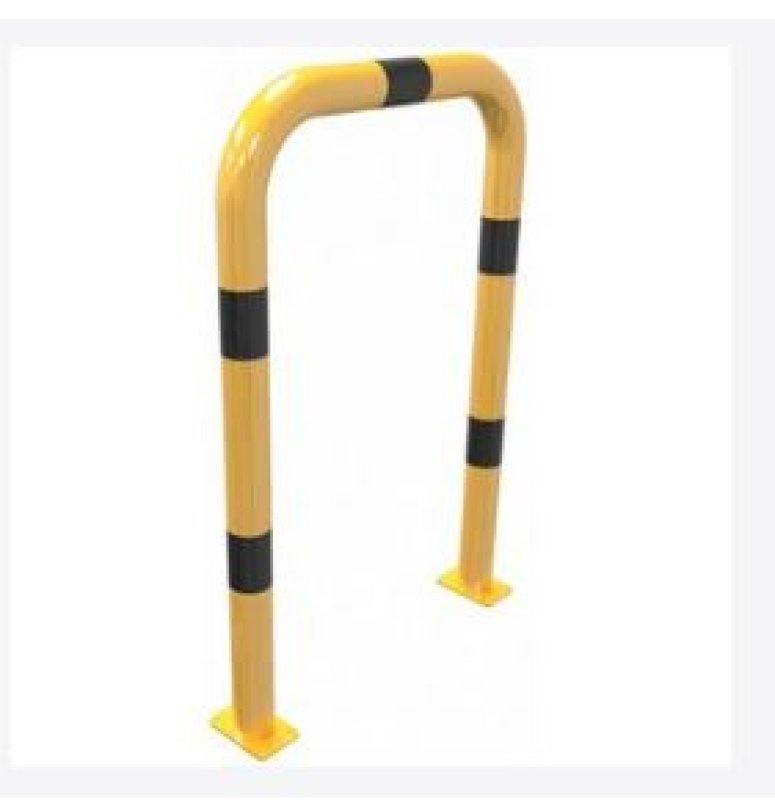 Beschermingsbeugel met voetplaat - B 750 x H 1150mm - Ø76mm - geel/zwart