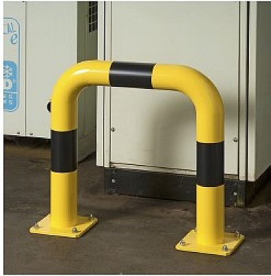 Stoot/rambeugel Ø89 mm geel/zwart - B 600 x H 600 mm - met voetplaat