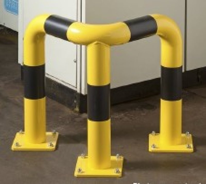 Hoekbeugel ø76mm H 350 mm geel/zwart met voetplaat