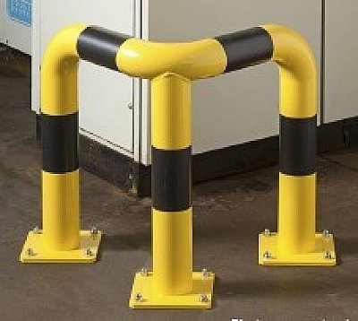 Hoekbeugel ø76mm H 350 mm geel/zwart met voetplaat