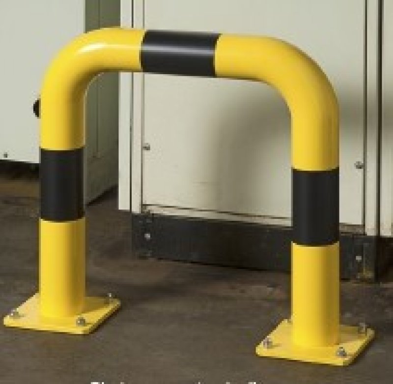 Stoot/rambeugel Ø76 mm geel/zwart - B 600 x H 350 mm - met voetplaat