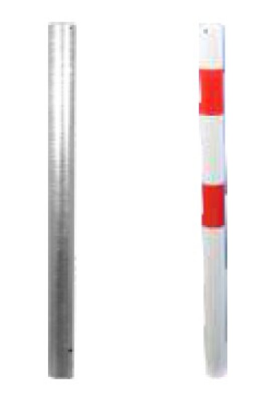 Paal rood RAL3020 met 2 witte banden - Ø48 mm om in te betonneren L 1200 mm - 2 kettingogen