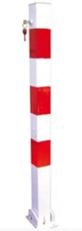 Paal wit/rood 70 x 70 mm neerklapbaar (cilinderslot) met voetplaat L 1000 mm - gelijksluitend