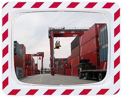 Verkeersspiegel kunststof met rood/wit kader in verschillende afmetingen (inclusief bevestigingsbeugel)