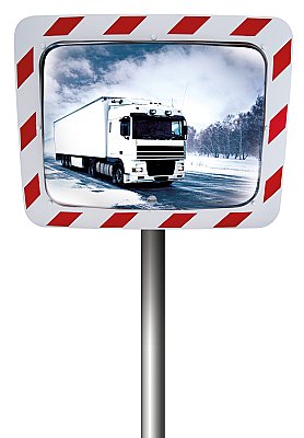 Verkeersspiegel kunststof met rood/wit kader in verschillende afmetingen (inclusief bevestigingsbeugel), anti-rijm en anti-condens