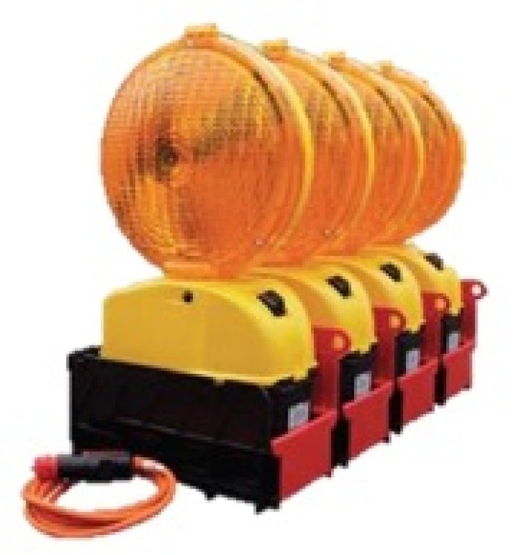 Set 4 synchronizerende lampen enkelzijdige gele of blauwe lens + box met 2 m kabel en autolader + herlaadbare batterijen