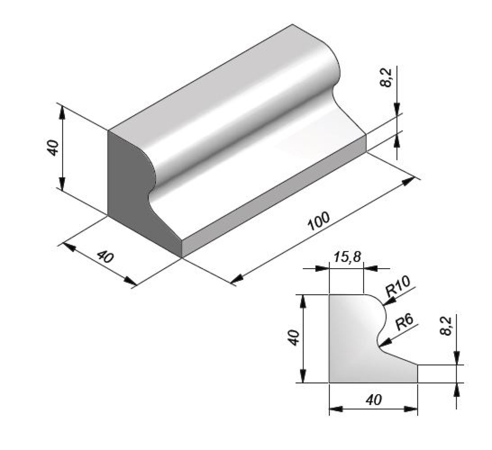 Separator Beton (schampkant) 100 x 40 x 40 cm