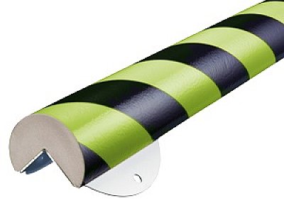 Flexibele stootband TYPE A+ in polyurethaan in verschillende kleuren met RVS muurbevestiging