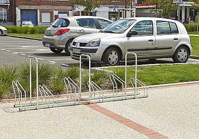 Verzinkt fietsenrek 2 niveaus voor 6 fietsen L 2370 x 450 x 450 mm zonder of met anti-diefstalbeugels (H 830 mm)