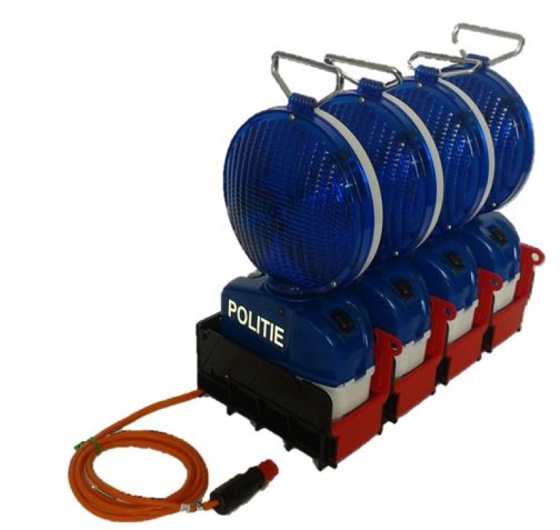 Set 4 synchroniserende lampen enkelzijdige blauwe lens, blauw/witte behuizing met 