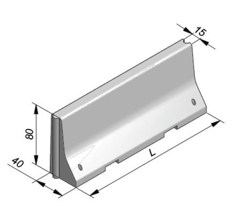 Betonnen separator model enkelzijdig 1000 of 2000 x 400 x 800 mm (LxBxH)