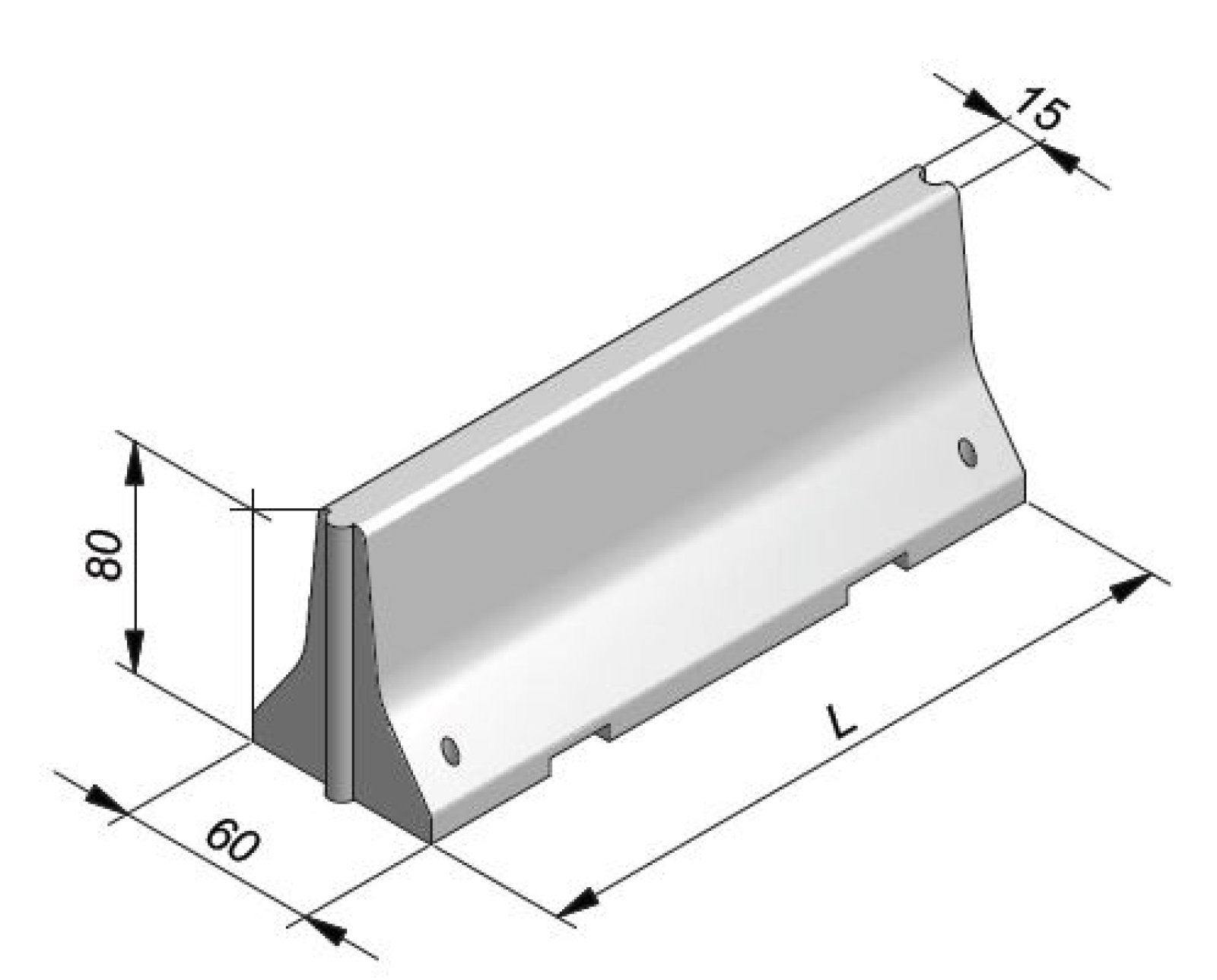 Betonnen separator model dubbelzijdig 1000 of 2000 x 600 x 800 mm (LxBxH)