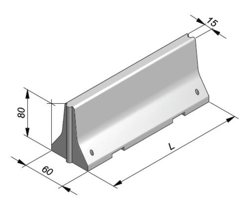 Betonnen separator model dubbelzijdig 1000 of 2000 x 600 x 800 mm (LxBxH)