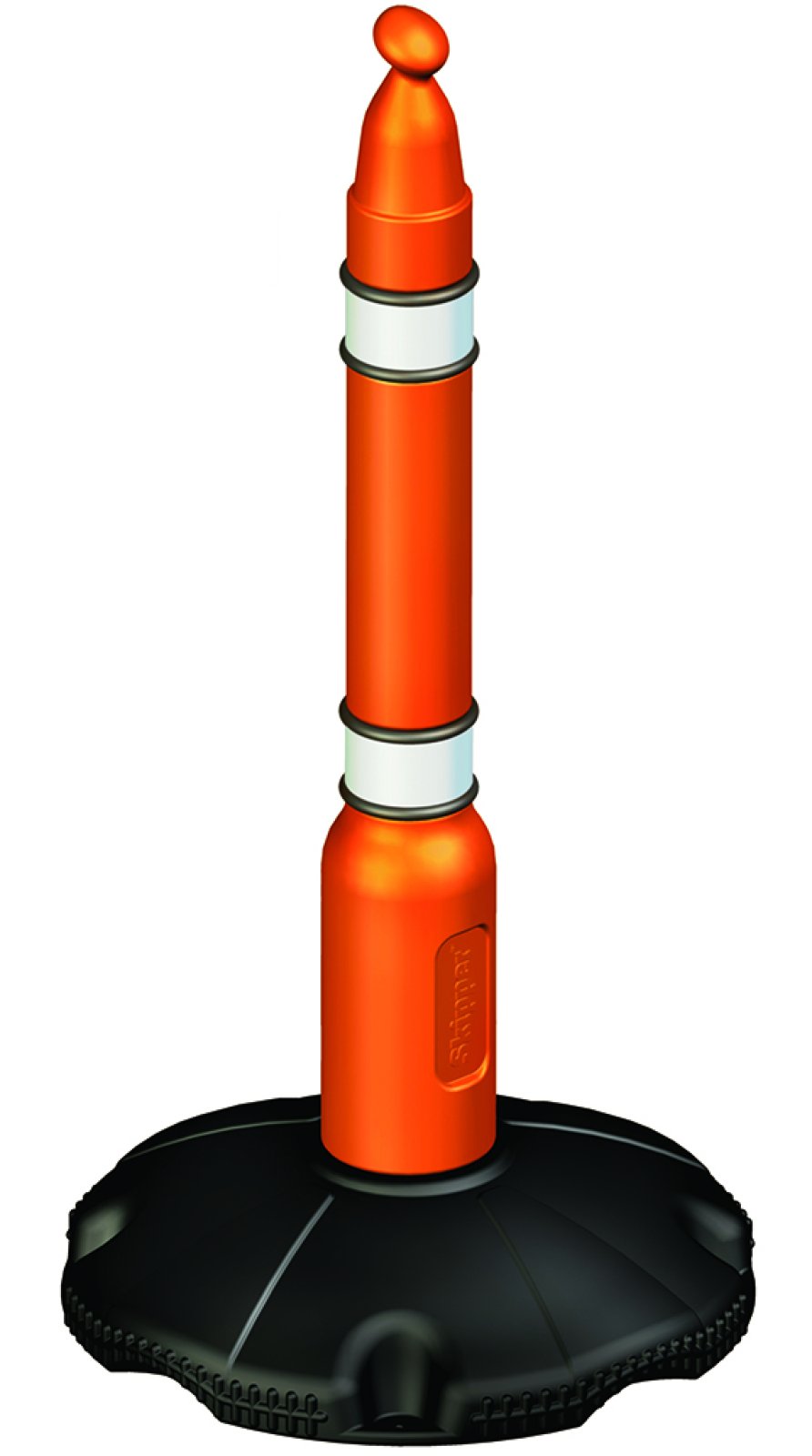 Oranje pvc paal met reflectie + voet voor Adapter 9 meter uittrekbaar lint - H: 1000mm - 2,2kg (opvulbaar met water of zand)
