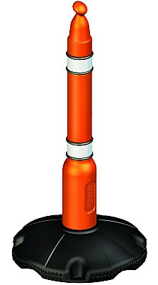 Oranje pvc paal met reflectie + voet voor Adapter 9 meter uittrekbaar lint - H: 1000mm - 2,2kg (opvulbaar met water of zand)