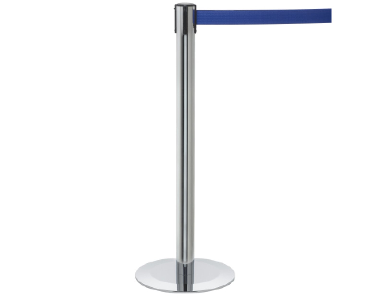 Paal chroom met blauw uittrekbaar lint (2,3 m) H: 970 mm