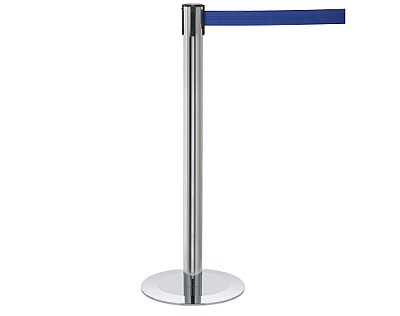 Paal chroom met blauw uittrekbaar lint (2,3 m) H: 970 mm