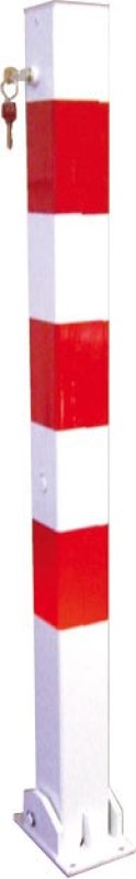 Paal wit/rood 70 x 70 mm neerklapbaar (identiek cilinderslot) met voetplaat - L 1000 mm
