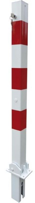 Paal wit/rood 70 x 70 mm neerklapbaar & uitneembaar (cilinderslot) L 1000 + 480 mm