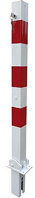 Paal wit/rood 70 x 70 mm neerklapbaar & uitneembaar (cilinderslot) L 1000 + 480 mm